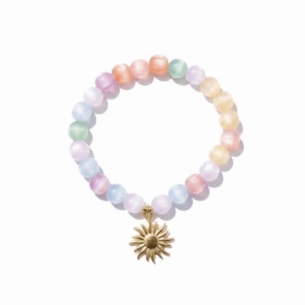 Color Changing Sun Pendant Necklace UV Reactive Gold Plated Beaded Bracelet Set Steel Chain Pastel Colors Cat Eye Choker