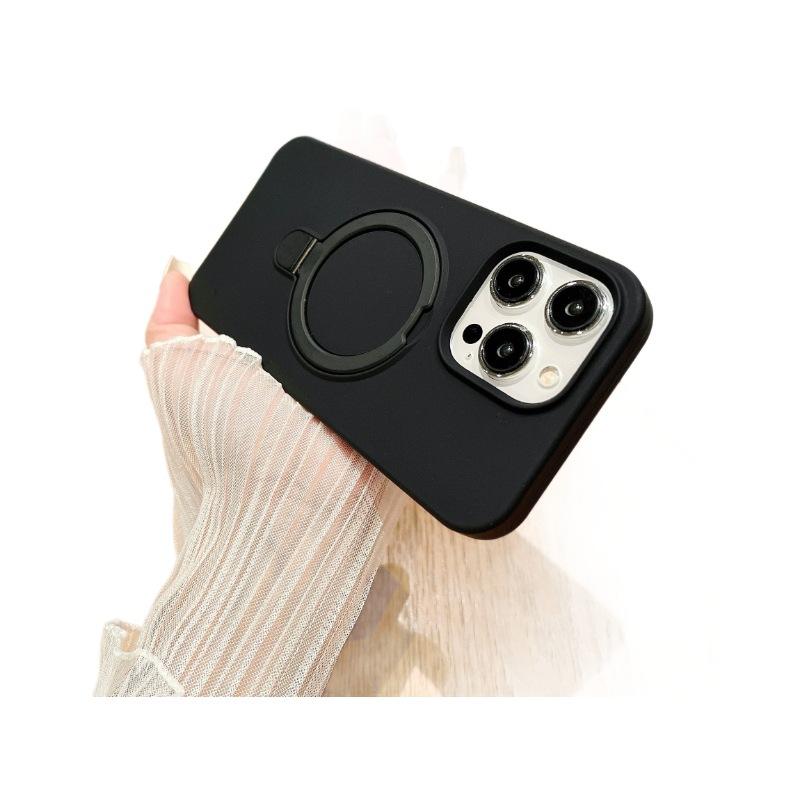 Applicable To IPhone17 Liquid Silicone Magnetic Suction Bracket Mobile Phone Case Apple 16promax Large Hole Anti Fall Protection Case