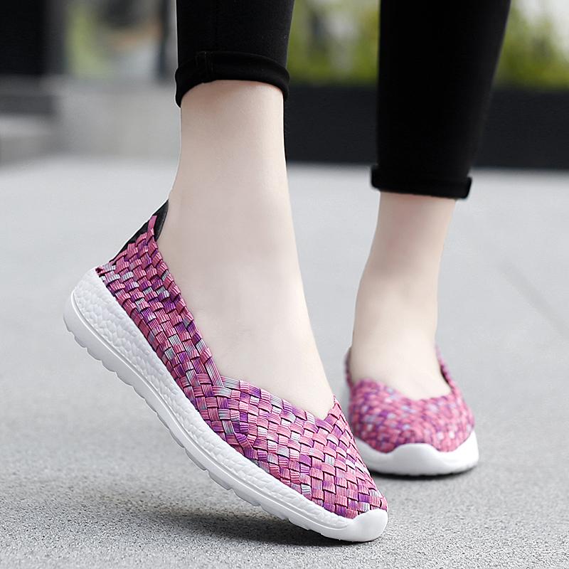 Mocassini Estivi Rosa Scarpe da Passeggio sulla Spiaggia Donna Multicolore Intreccio Casual Morbidi Slip-on Mocassini Piatti Intrecciati Scarpe da Ginnastica Taglie Forti