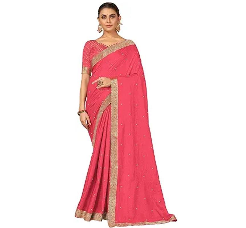 TreegoArt Mode Damen Vichitra Seide Booti Arbeit Partykleidung Saree Mit Unvernähtem Blusenteil