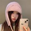 Solid color lace-up knitted hat female face small autumn and winter versatile ear protection student warm wool hat
