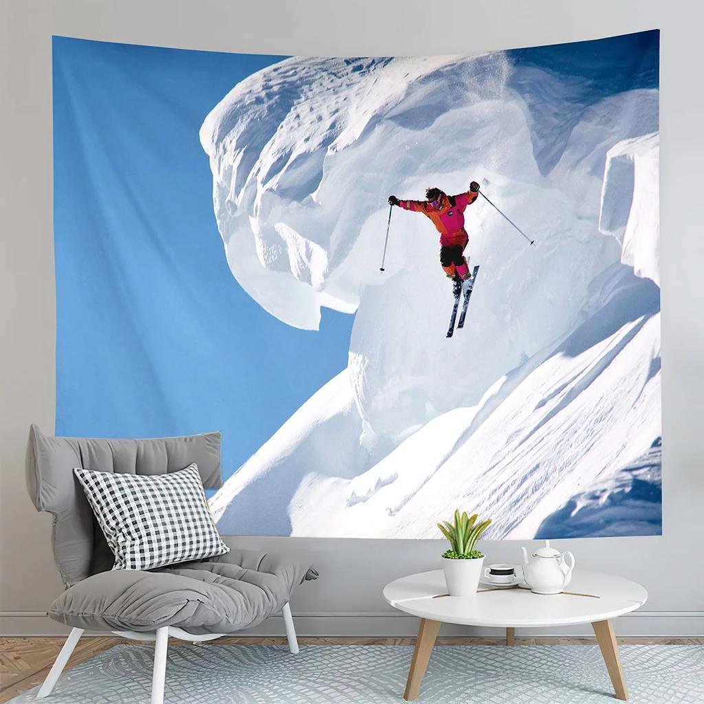 Winter Ski Tapestry Extreme Sports Hobby Tapestry Skiing Downhill Tapestry Home Living Room Bedroom Dorm Decor Background Cloth