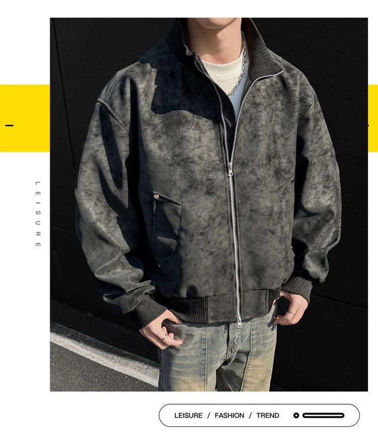 Men's Retro Versatile Stand Collar PU Leather Jacket - Casual and Wear-resistant for Spring and Autumn