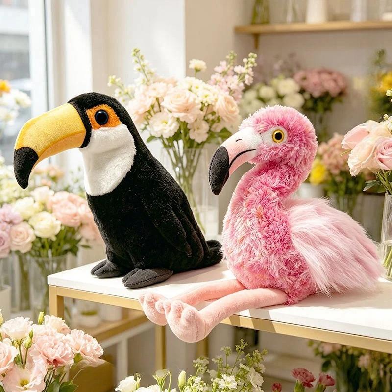 22/35cm Simulation Lifelike Birds Flamingo Plush Doll Stuffed Animal Soft Toucan Baby Appease Toys Funny for Kids Gift Decor