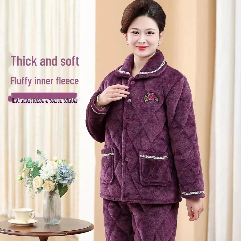 Women's Coral Fleece Flannel Pajamas: Warm, Thick, Quilted, Autumn/Winter Home Wear. Luxurious, Can Be Worn Outside.