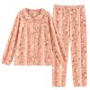 Pajamas Women'S Pure Cotton Long-Sleeved Cotton Crew Neck Cardigan Loungewear Set