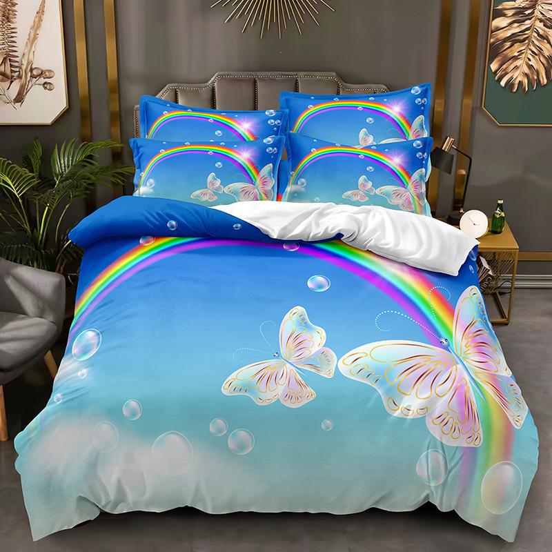 Colorful Butterfly Bedding Set Sparkling 3D Duvet Cover DE/AU/EU Full Size Luxury Women's Quilt Cover
