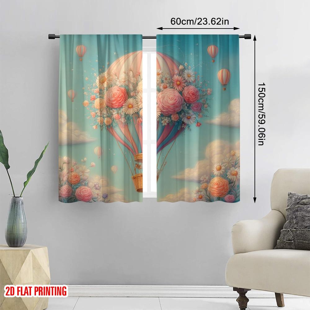2pcs 2D flat printing Curtains Vintage floral  air balloon Digital Printed Polyester Drapes Holiday Decorations for Po