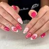 24 Pcs White French Tip Polka Dot Pink Almond False Nails Simple Sweet Acrylic Wearable Manicure Press On Nails For Women