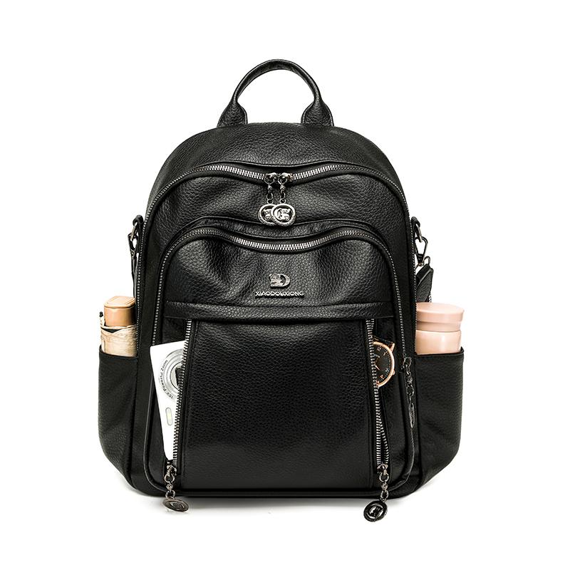 PU Convertible Backpack with Dual Front Vertical Zippers Casual Daypack for Women Daily Travel