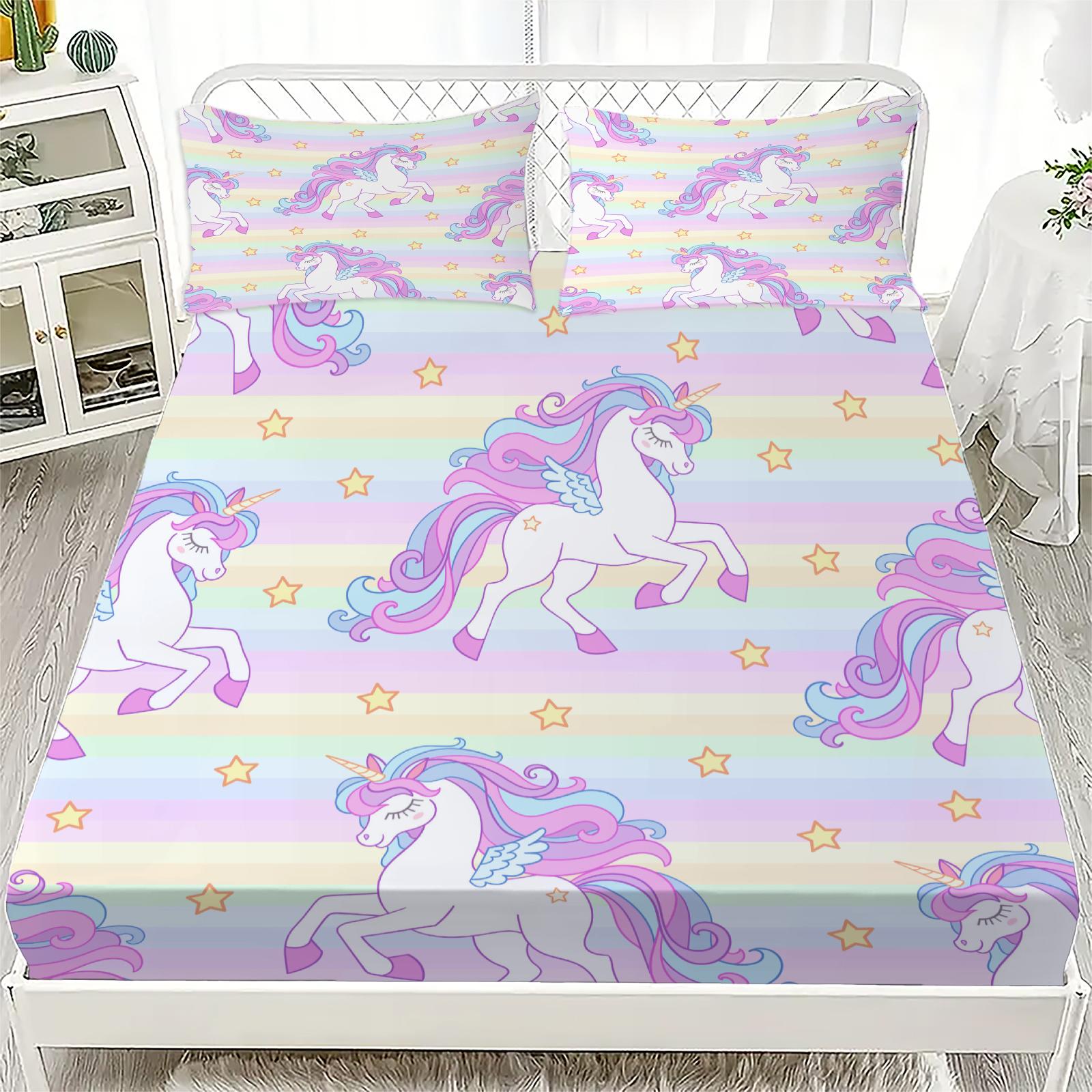 

Pegasus 3D Unicorn Pattern Lovely Printed Fitted Sheet Including 1/2 Pillowcases Customized For Boys and Girls Kids Decor 90x200cmx25