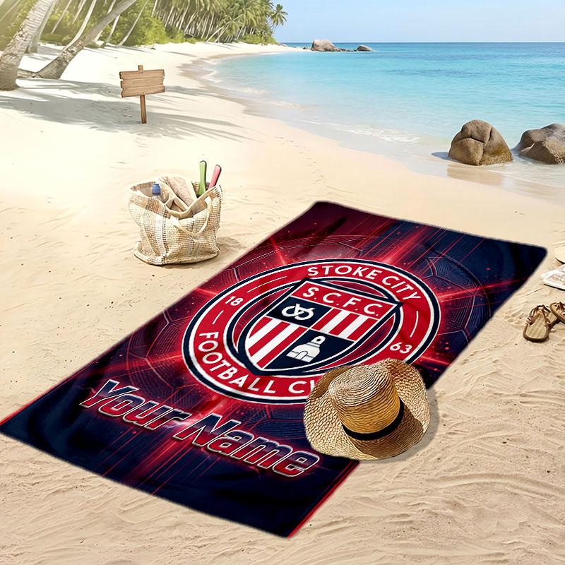 Stoke City FC Personalisiertes Bedrucktes Strandtuch Fußballlogo Unterstützung Benutzerdefinierter Name Text Absorptionsfähiges Handtuch für Sport Reisen Besonderes Geschenk