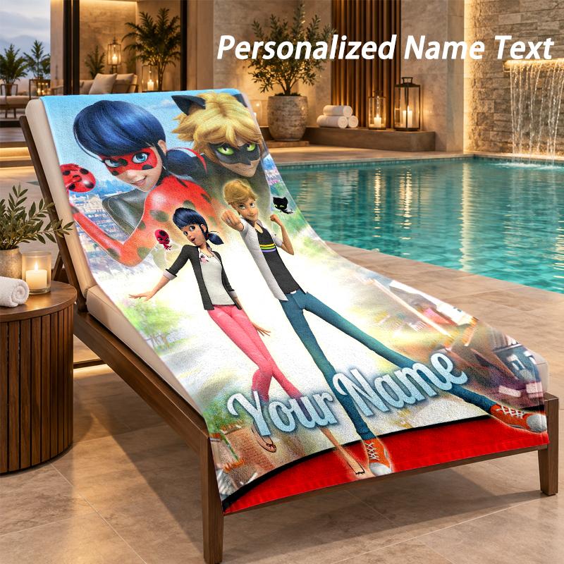 Miraculous Ladybug Custom Name Beach Towel Large Soft Towel for Indoor Bathroom Outdoor Beach