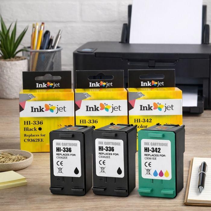 Pack 3 cartouches compatibles HP 336 &amp; 342 - 2x noir + 1x couleur pour DeskJet/OfficeJet/PhotoSmart/PSC