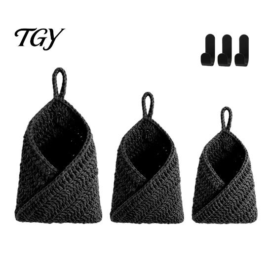 Thickened Cotton Rope Basket 3PCS Hanging Woven Storage Basket, Wall-mounted Organizer Wall Vegetable Pouches, Boho Multi-functional Bag for
