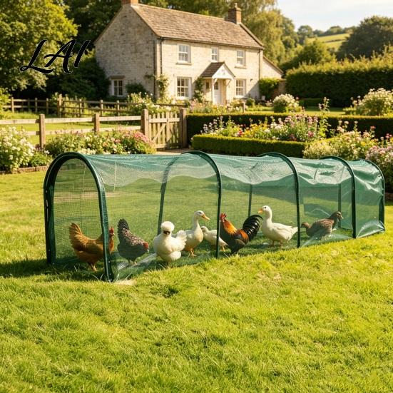 Protective Mesh Net for Chickens Foldable Chicken Tunnel Portable Poultry Run Instant Setup Predator Safe Enclosure Outdoors Proof Run Outdoor Yard
