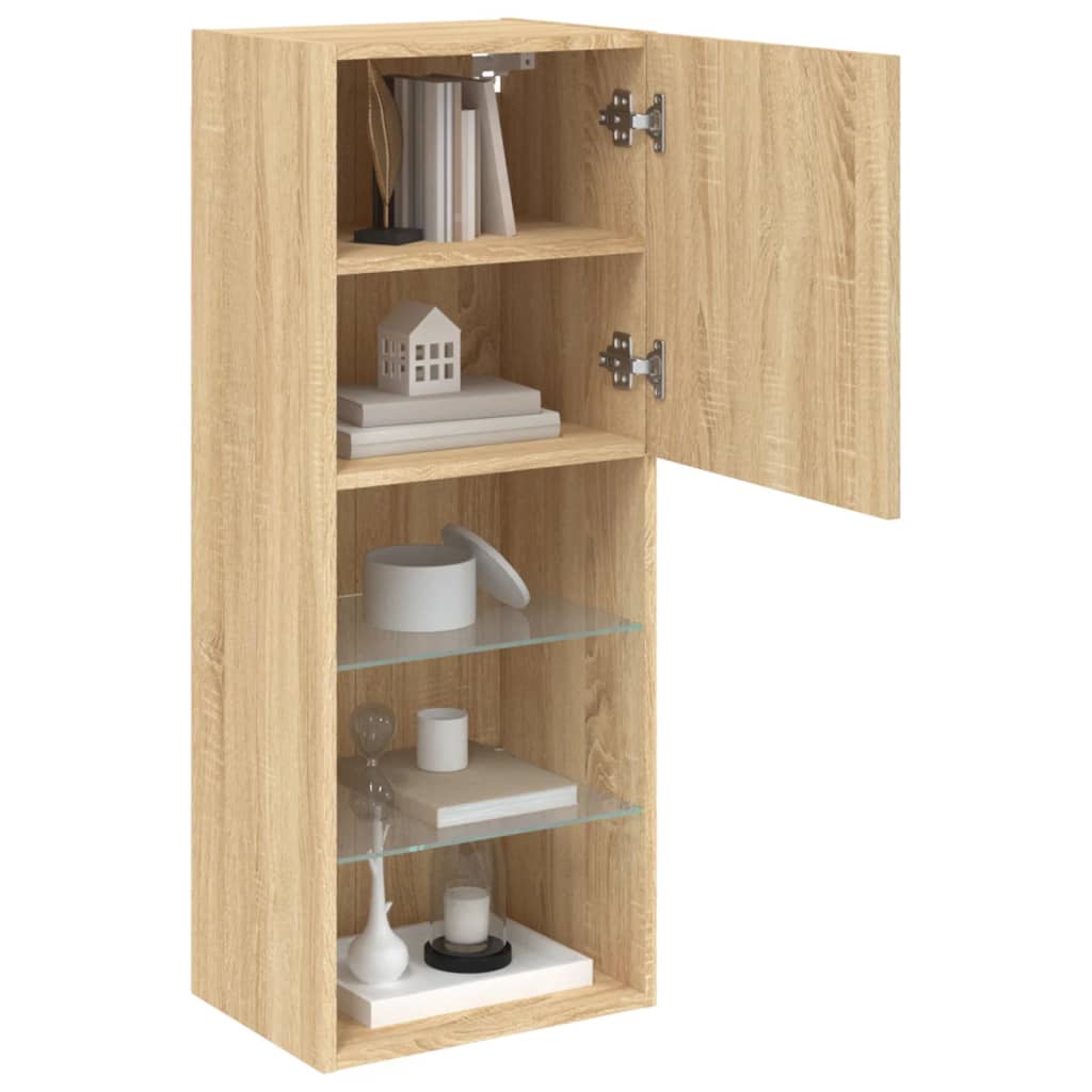 Wand-TV-Sideboard für das Wohnzimmer, 3 offene Fächer und 1 Fach mit Tür, vielseitiger Wandschrank, 40,5x30x102 cm