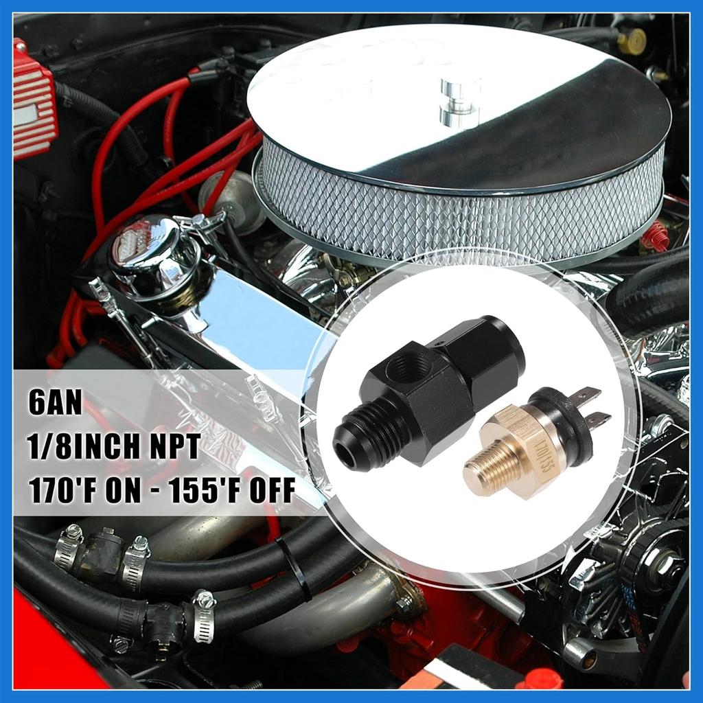 1 Set Auto Engine Temperature Cooling Fan Switch Fitting Adapter 6AN 170'F On-155'F Off Auto Accessories