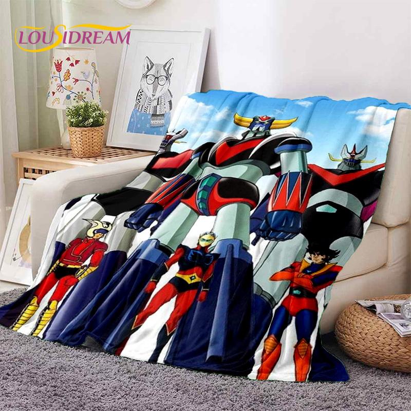 3D Cartoon UFO Robot Grendizer Anime Soft Blankets,Keep Warm Flannel Throw Blanket for Picnic Beds Sofa Home Bedroom Gifts Kids