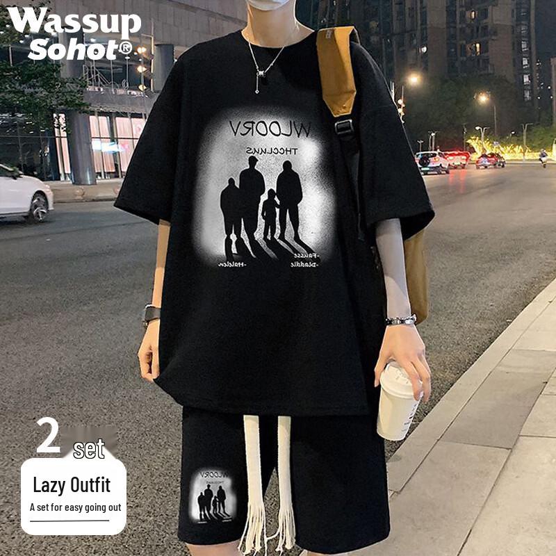 

Wassup Sohot Men s Waffle Knit Short Sleeve & Shorts Set M