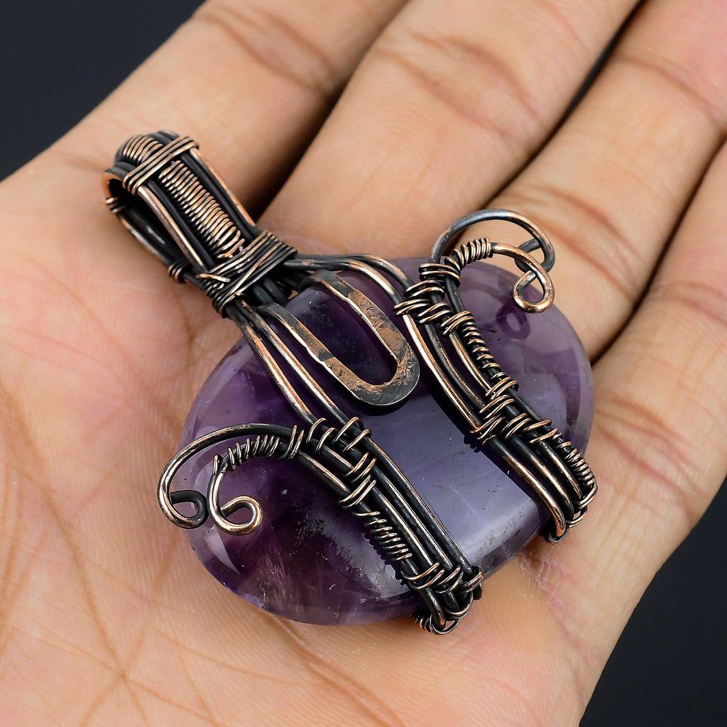 Amethyst Pendant Gemstone Jewelry, 999 Copper Wire Wrapped Pendant, Gift For Women Handmade Pendant