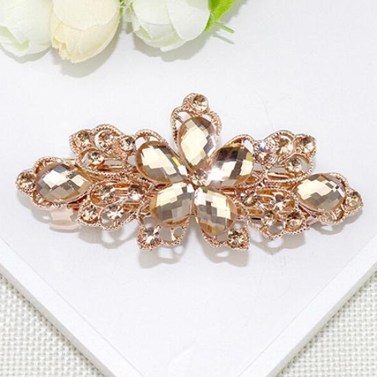 Dammode Blomma Blad Glänsande Strass Hårklämma Hårnål Smycke