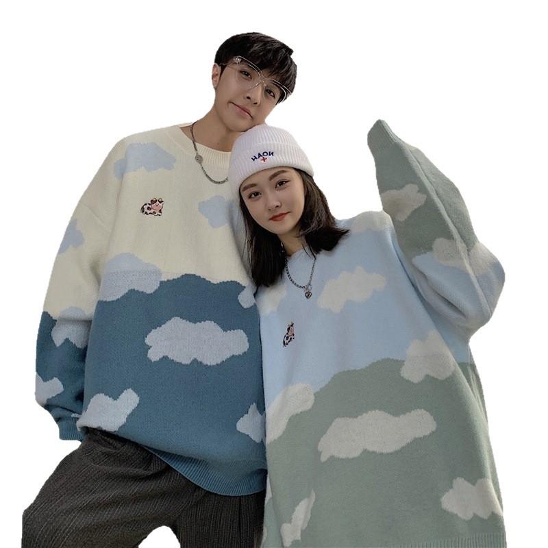 Unisex Retro Style Cartoon Cloud Sweater - Cozy and Loose Knitwear for Spring and Autumn