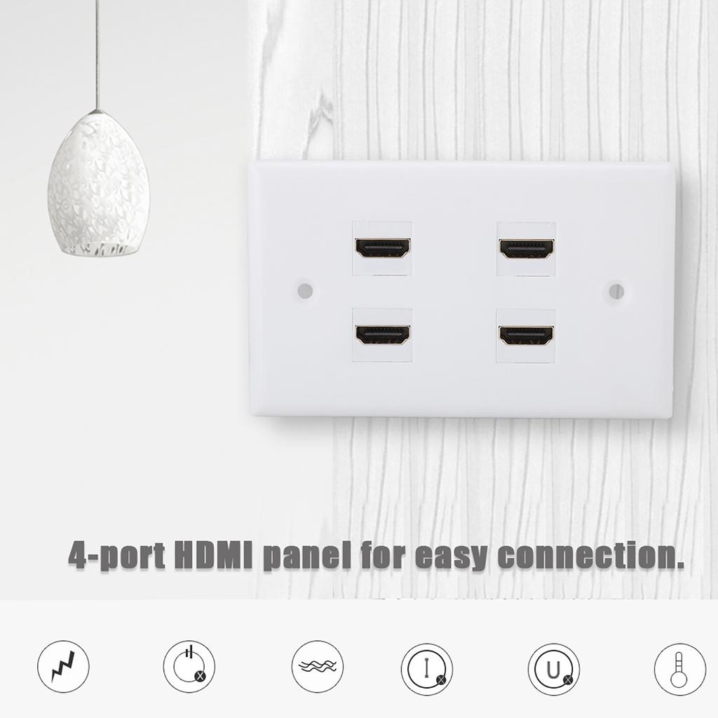 4 Port Buckle HDMI Coupler Cover Audio Video HDTV Wall Plate Panel