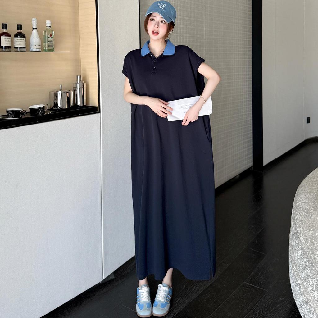 Summer Loose Cotton Polo Collar Dress - Elegant Casual Long Skirt