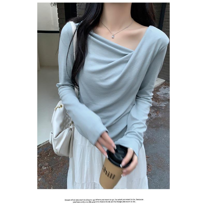 Women S Long Sleeve Off Shoulder Knit Top Slim Fit Autumn Winter Inner Wear
