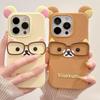 NEW Cute Bear Wear Glasses Phone Case For iPhone 16 promax 15 14 Plus 13 12 Pro Max So Cute 3D Cartoon Soft Silicone Cover