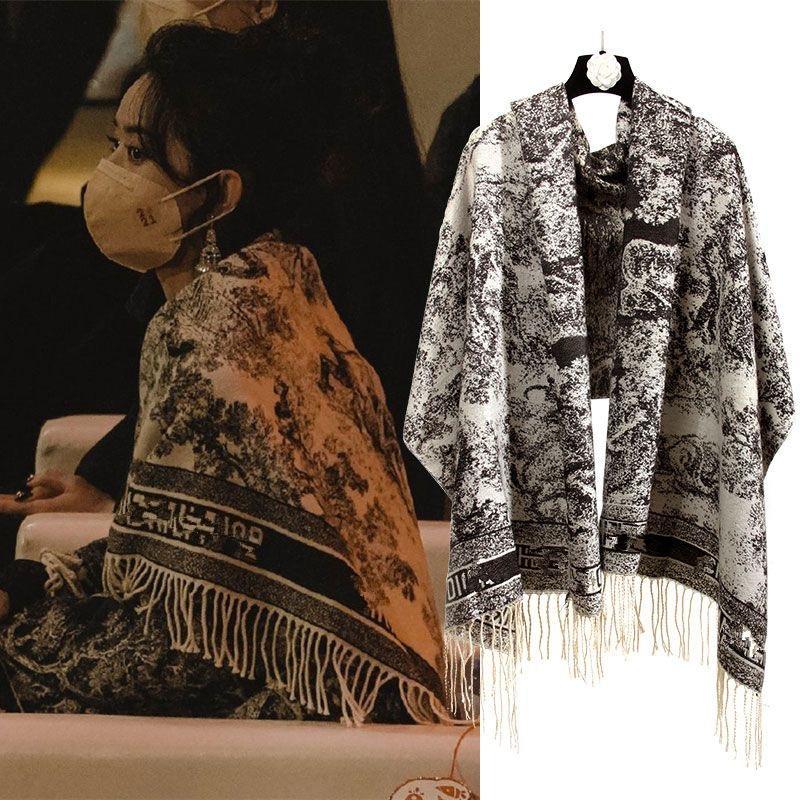 Scarf Ink Painting Style Air Conditioning Shawl Office Versatile Warm Women Autumn and Winter