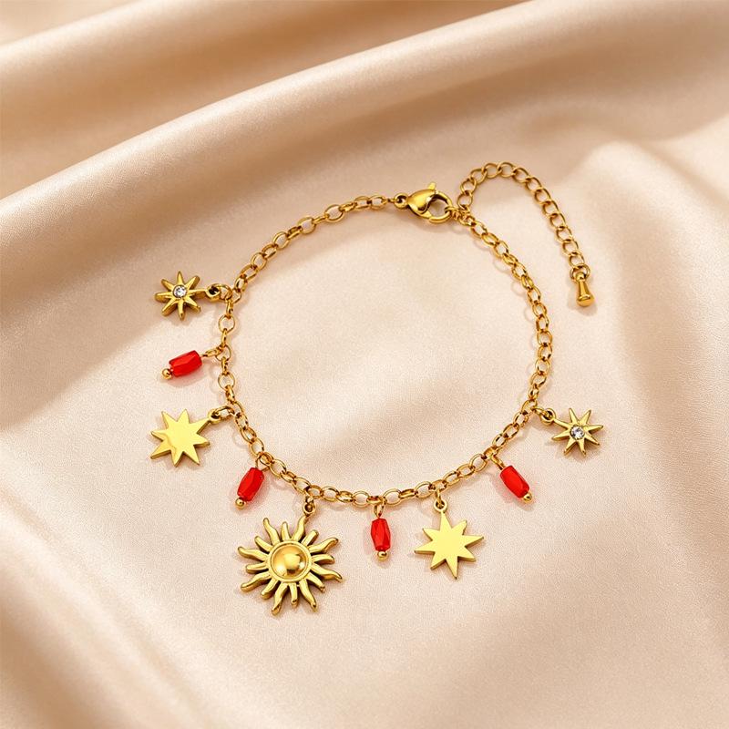 Stainless Steel Bracelet with 18K Gold-Plated Fruit Pendants and European Pastoral Charm