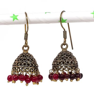 Natural Indian Look Jhumki Gemstone Silver Tribal Bali Earring 1.50" I4T02