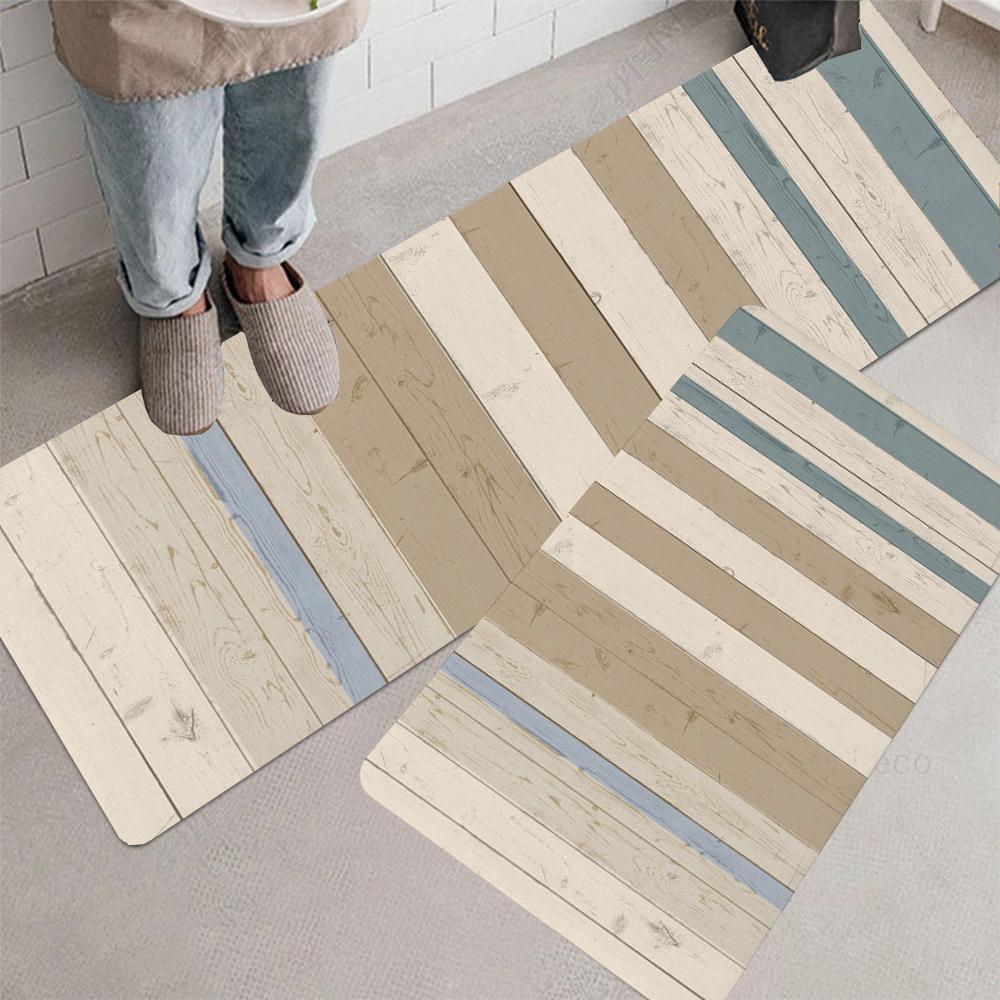 Imitation Wood Grain Stripe Kitchen Mat Entrance Doormat For Living Room Rug Home Bedroom Floor Hallway Balcony Anti-Slip Carpet