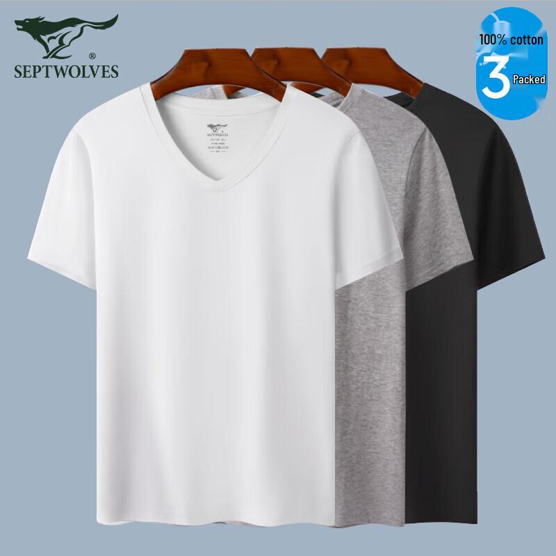 SEPTWOLVES Men s V-Neck Pure Cotton Short Sleeve T-Shirt 3-Pack XL