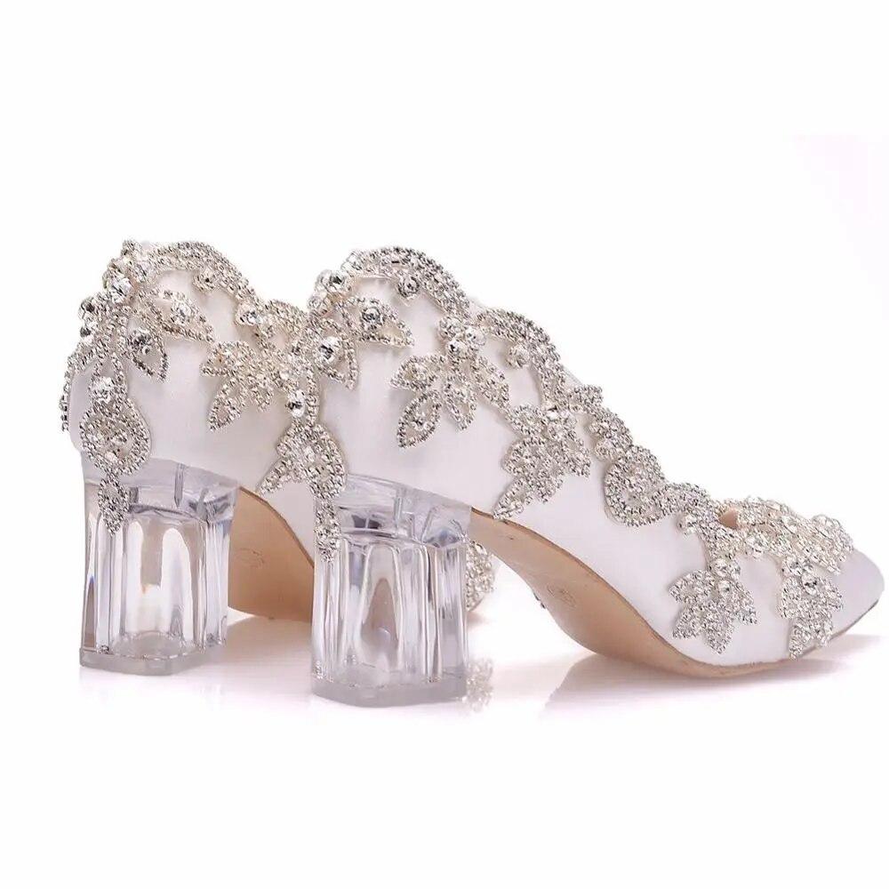 Hochzeitsschuhe Braut Transparente Pumps Weihnachten Abend Party Luxus Satin Seide 7 cm quadratische High Heels