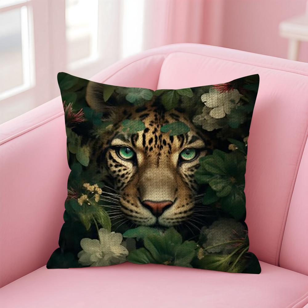 Fashion Leopard Cushion Cover Natural Linen Pillow Case Double-Sided Print Decorative Sofa Pillowcase Home Decor Gift