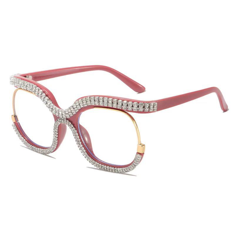 European & American Anti-blue Light Women's Glasses with Clear Lenses and Rhinestone-Inlaid Frame