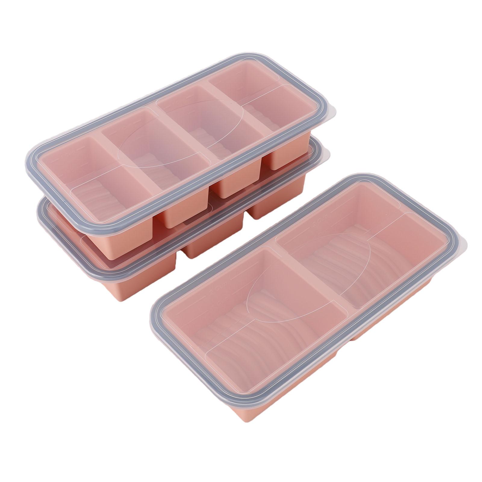 

3PCS Silicone Freezer Mold with Lids Divided Soup Cubes Freezer Tray for Fridge Food Storage Organization Light Pink L светло-розовый