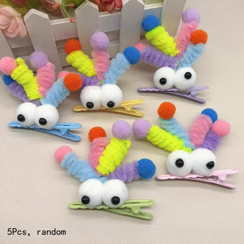 5Pcs Furry Big Eyed Doll Headwear Plush Cartoon Duckbill Clip Hair Clip Dopamine Colorful Hairpin For Women Girl Hair Accessory