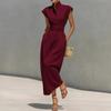 Spring new women's clothing, European and American, fashion temperament elegant solid color waist dress