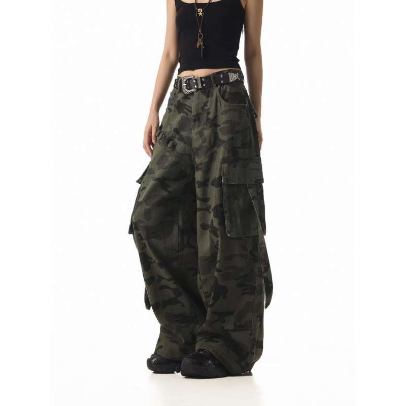 

Джинсы-карго JYL женские камуфляжные с множеством карманов зимние новые свободные уличные широкие джинсовые 2XL античный пурпурный