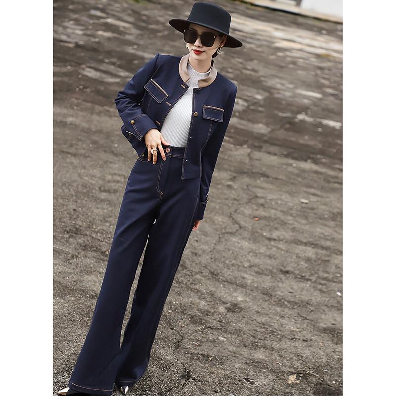 Women s Denim Jacket & Wide-Leg Pants Two-Piece Set S