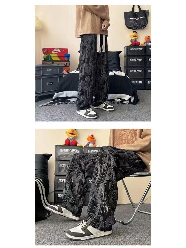 Herren Kordhose mit Allover-Print, weitem Bein - Trendiger Casual Hong Kong Stil