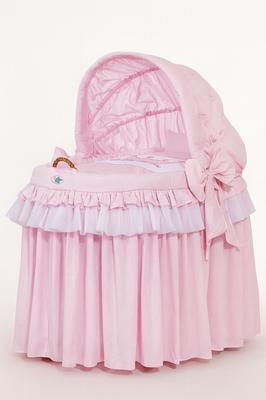 Wicker Moses Basket With Foldable Hood - Little Princess Pink