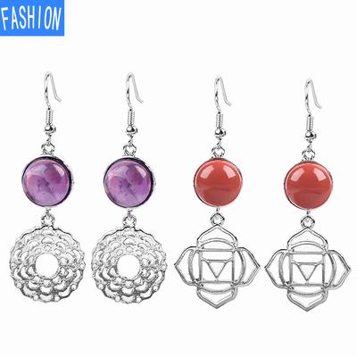 Yoga Female Natural Crystal Jewelry Seven Chakra Symbol Earrings Aura Meditation Energy Earrings