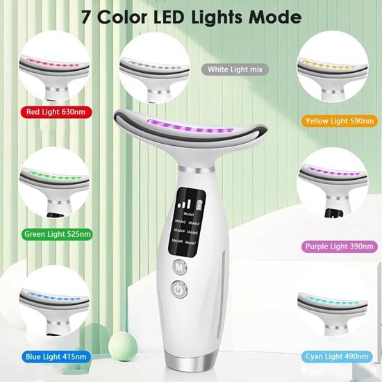 7-Farben LED Lichttherapie Gesichtsmasseur Anti-Aging, Hautstraffung Gesichtsabnehmstab, Vibration, Faltenreduzierung für Gesicht, Hals, Auge