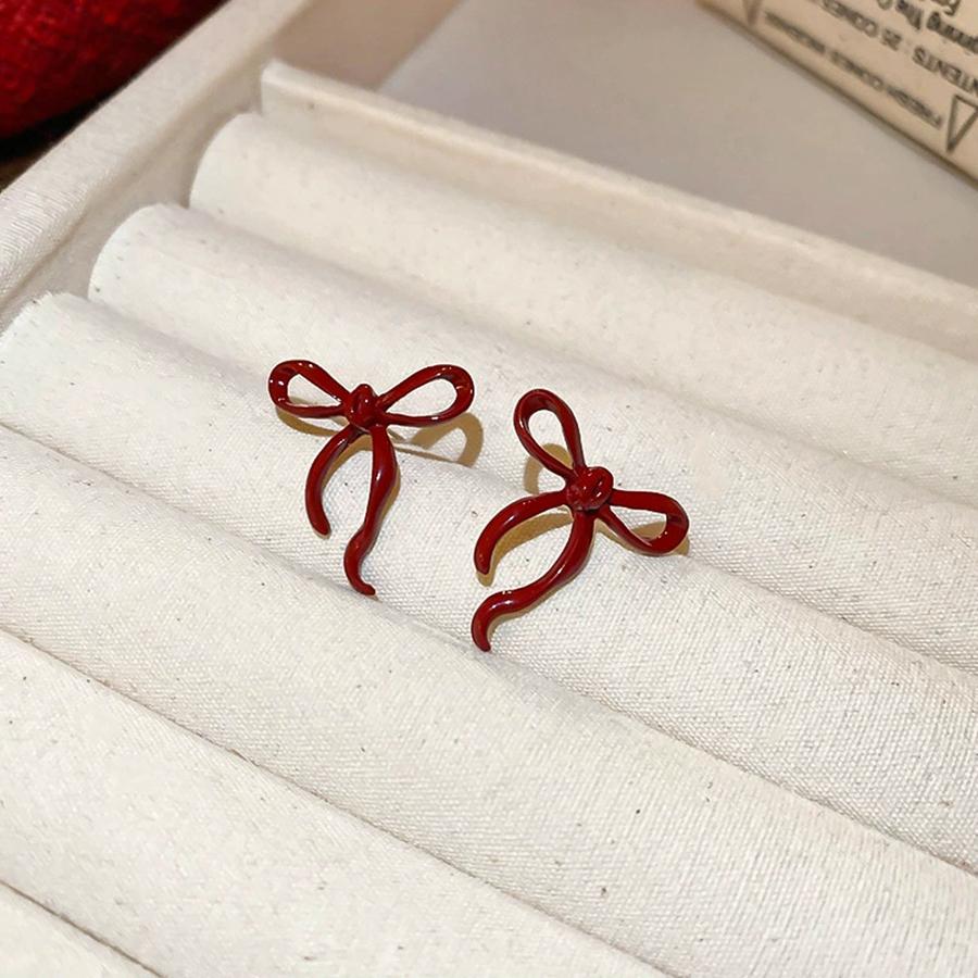 Spray Painted Bow Earrings with A Light Luxury High-End Feel Simple Exquisite Earrings Sweet Fashionable New Earrings Jewelry