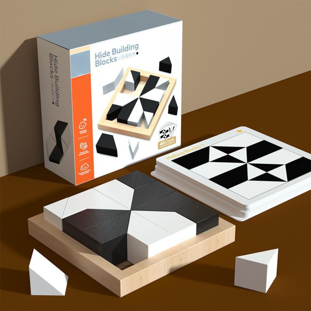 

S&F Black and White Building Block Puzzle, 80 Questions, 5 Difficulty Levels, Educational Toy, Brain Training